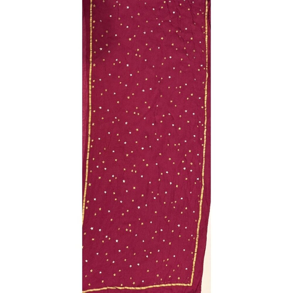 Perry Ellis Long Silk Stars Bright Pink Gold Border 60” X 15” Made in Japan Chic